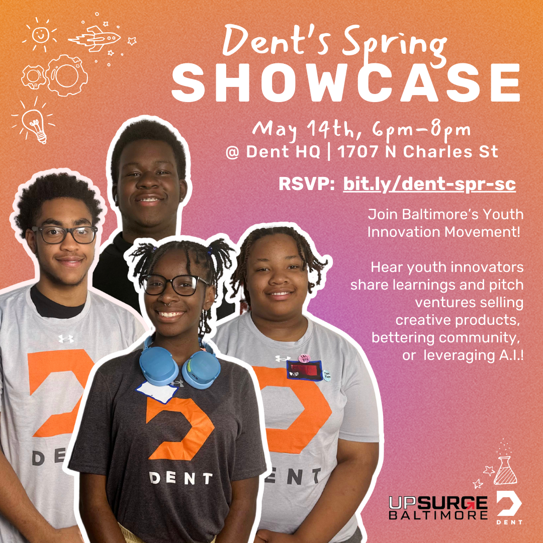 Four Black children in Dent Education shirts near white text